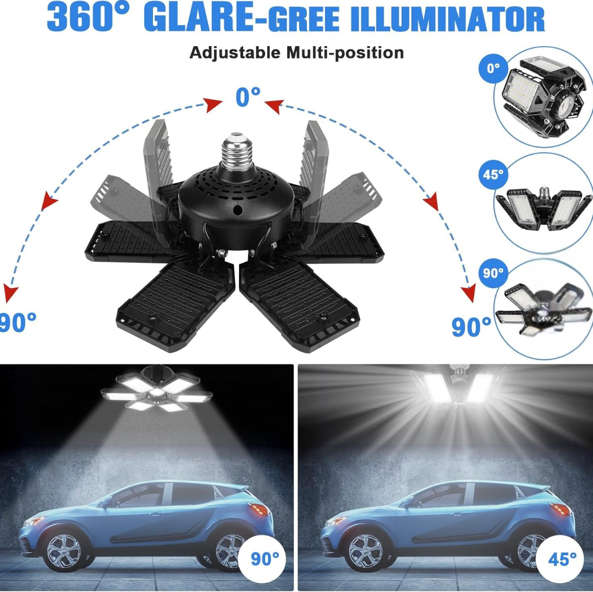 LED Garage Lights Bulb 2 Pack 180W 18000LM 6500K Led Shop Light with 6 Plus 1 Deformable Panels Basement Barn Ceiling Lights for E26/E27