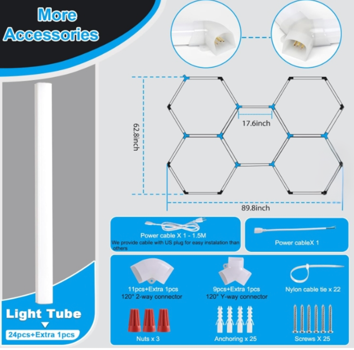 Hexagon LED Garage Light: 25 Pack Updated Bigger Size, 26400LM Super Bright Car Detailing Ceiling LED Shop Light for Warehouse