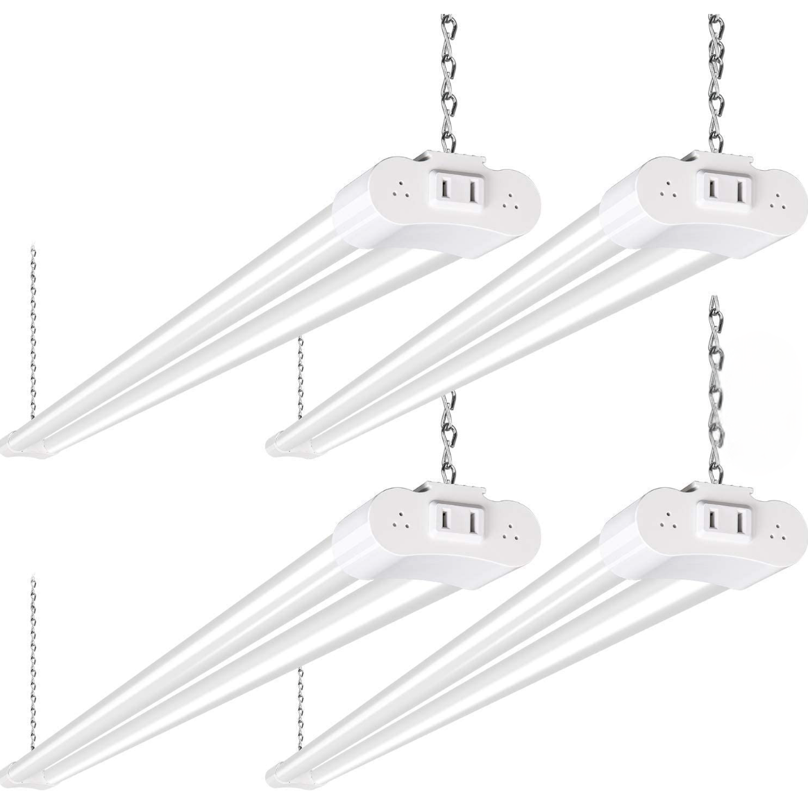 4 Pack Linkable LED Shop Light, 4FT 42W [250W Equivalent], 4400lm, 5000K Daylight, with Plug, Utility Light Fixture, Hanging or Surface Mount, White