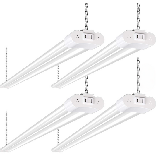 4 Pack Linkable LED Shop Light, 4FT 42W [250W Equivalent], 4400lm, 5000K Daylight, with Plug, Utility Light Fixture, Hanging or Surface Mount, White