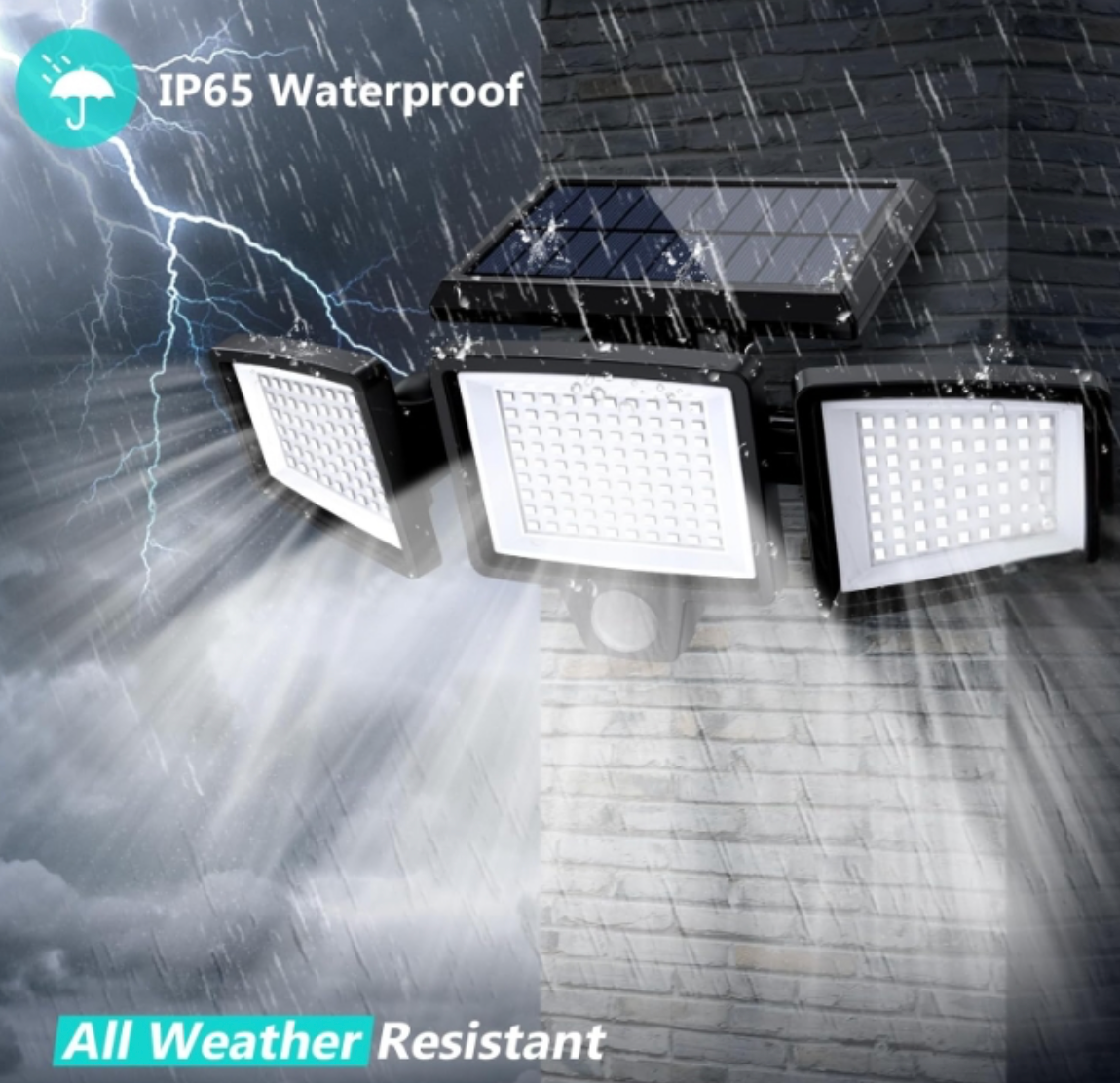 2500LM Solar Lights Outdoor with Motion Sensor,3 Head 270° Wide Angle Street Area Lights, IP65 Waterproof Security Lighting with 3 Modes